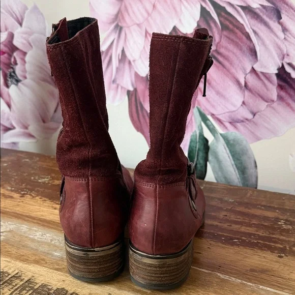 Clarks Dark Red Suede and Leather Heeled Boots - Picture 9 of 9